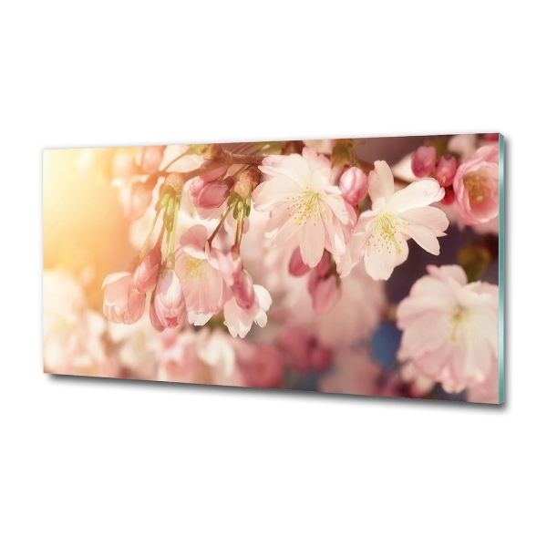 Glass wall art large Cherry blossoms