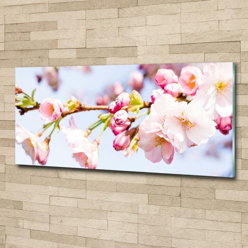 Glass wall art large Cherry blossoms