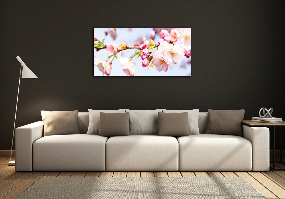 Glass wall art large Cherry blossoms