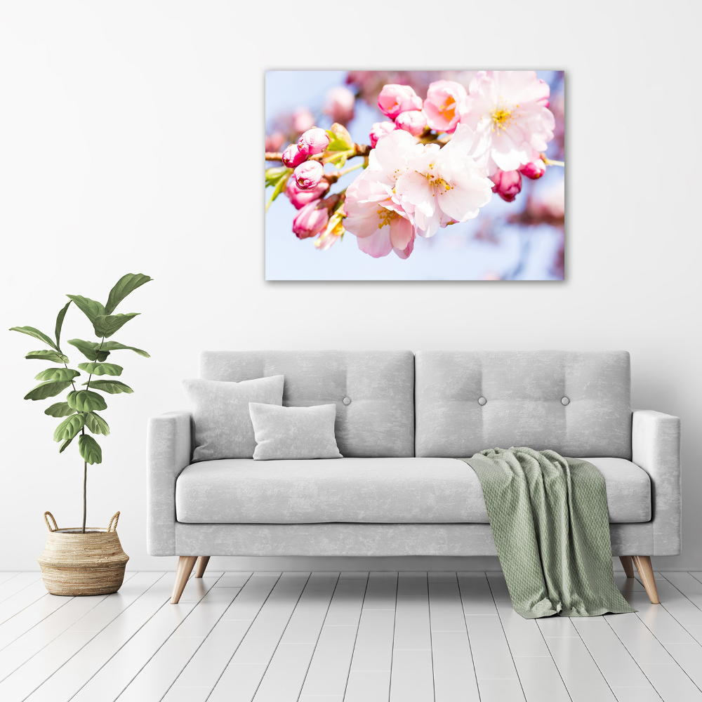 Glass wall art large Cherry blossoms