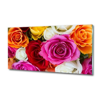 Glass wall art large Colorful roses