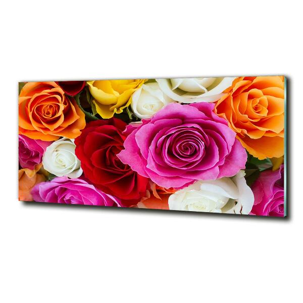 Glass wall art large Colorful roses