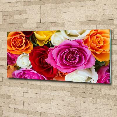 Glass wall art large Colorful roses