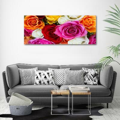 Glass wall art large Colorful roses