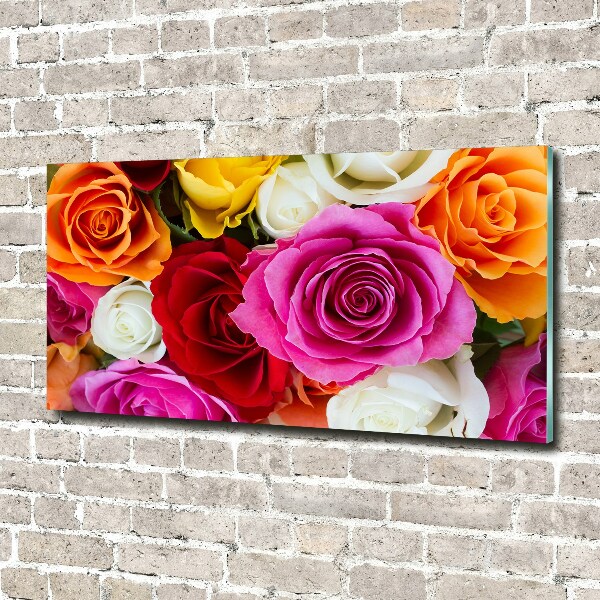 Glass wall art large Colorful roses