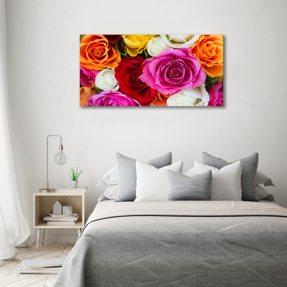 Glass wall art large Colorful roses