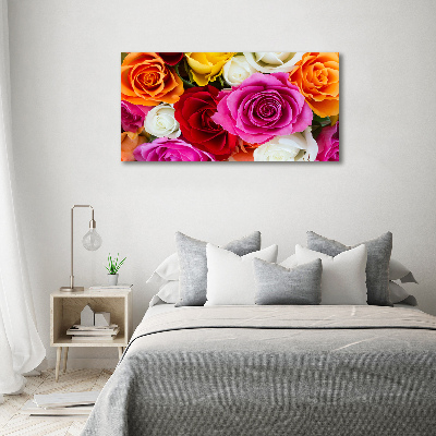 Glass wall art large Colorful roses