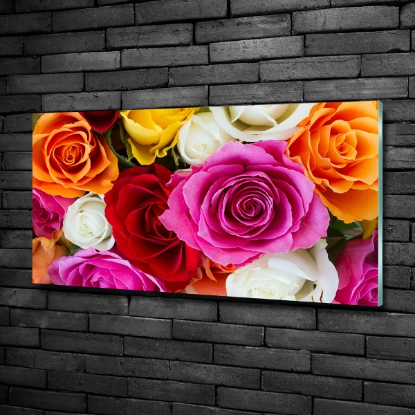 Glass wall art large Colorful roses