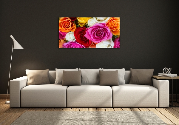 Glass wall art large Colorful roses