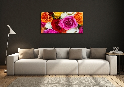 Glass wall art large Colorful roses