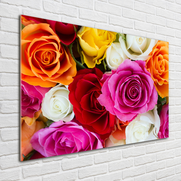 Glass wall art large Colorful roses