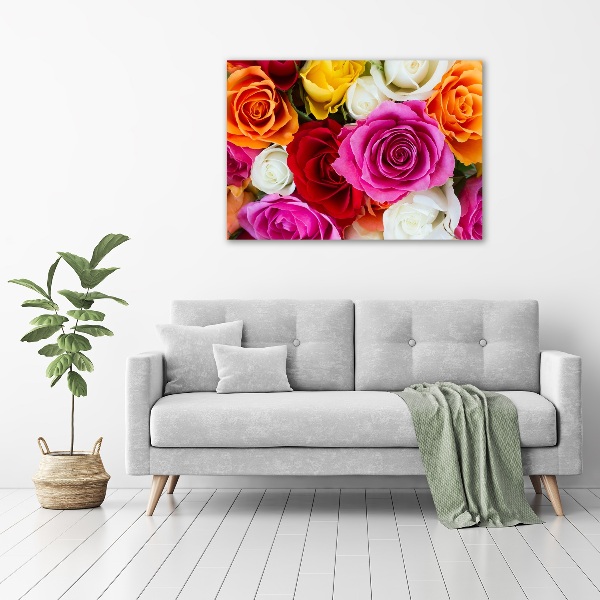 Glass wall art large Colorful roses