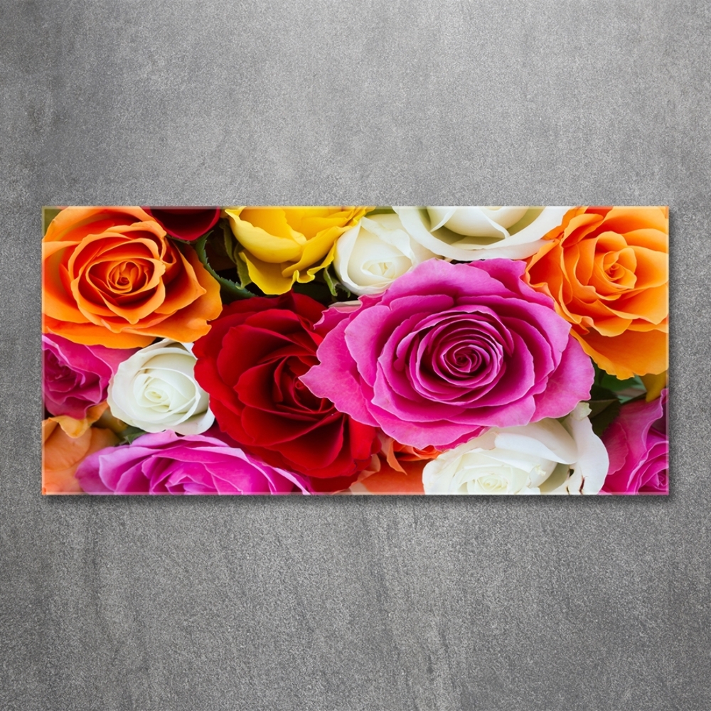 Glass wall art large Colorful roses