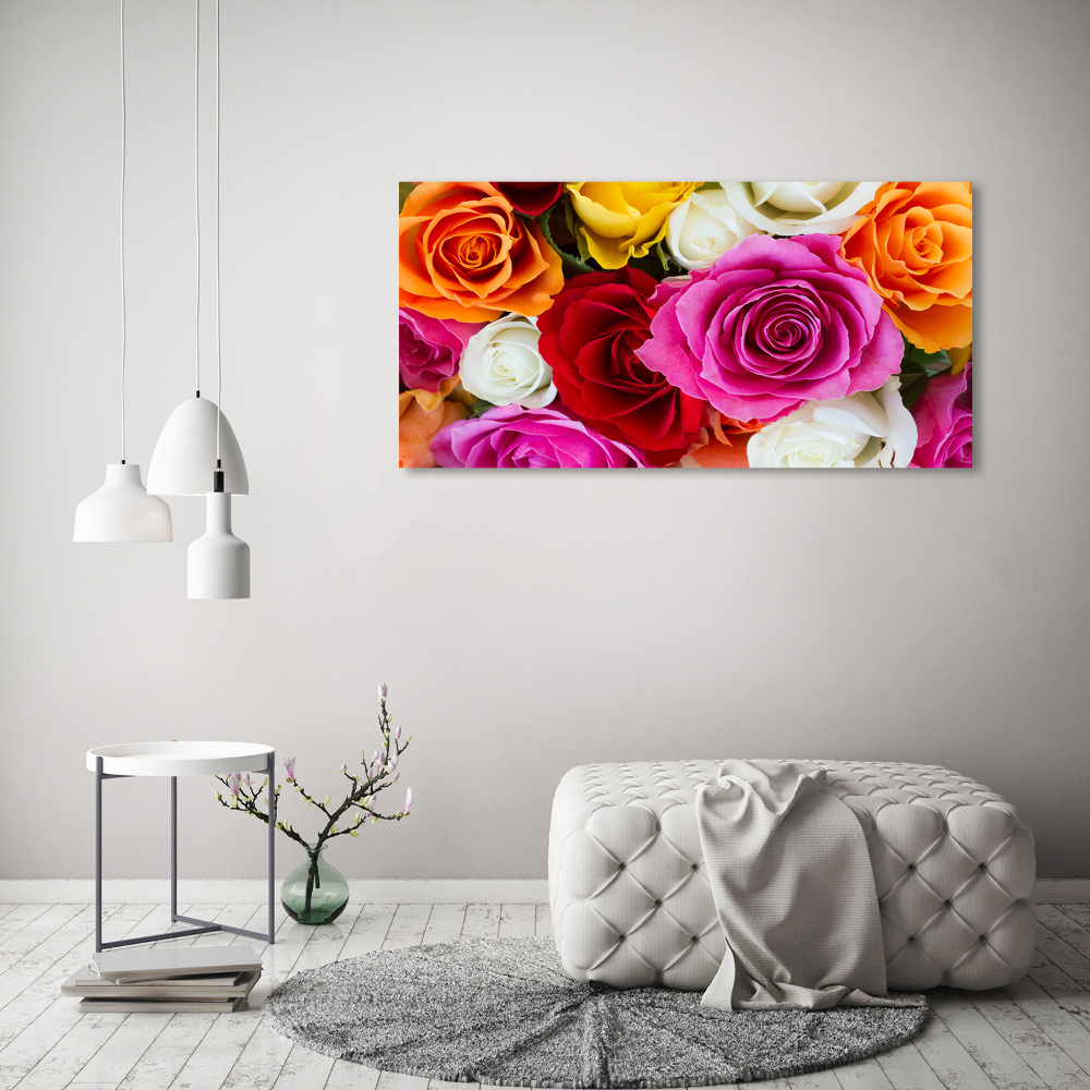 Glass wall art large Colorful roses