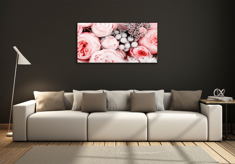 Glass wall art large Bouquet of flowers