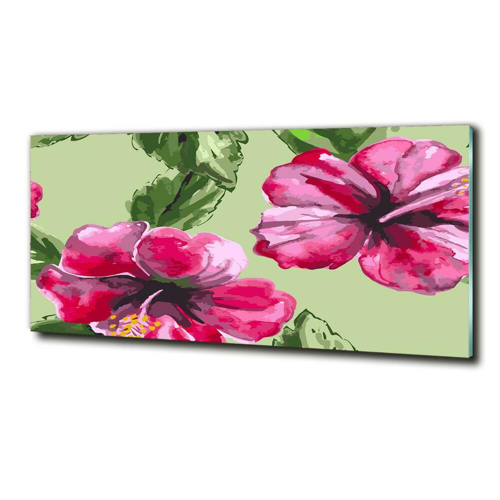 Wall art on glass Hawaiian flowers