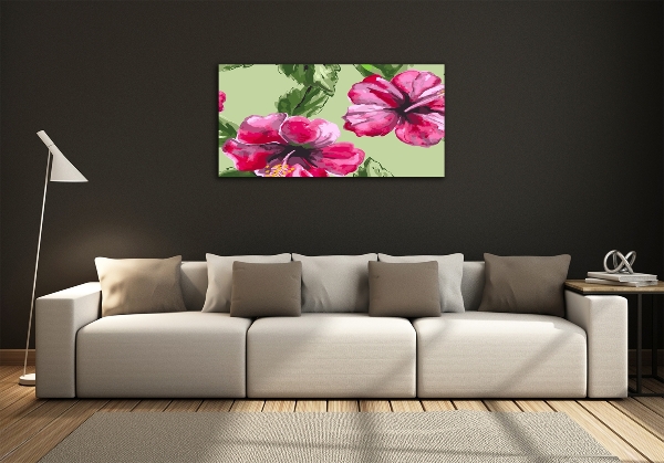 Wall art on glass Hawaiian flowers