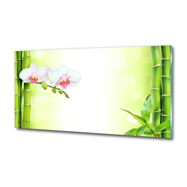 Glass wall art large Orchid and bamboo