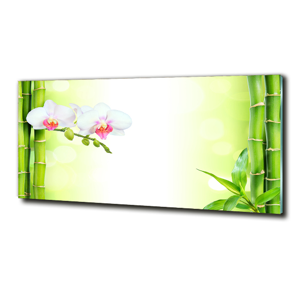 Glass wall art large Orchid and bamboo