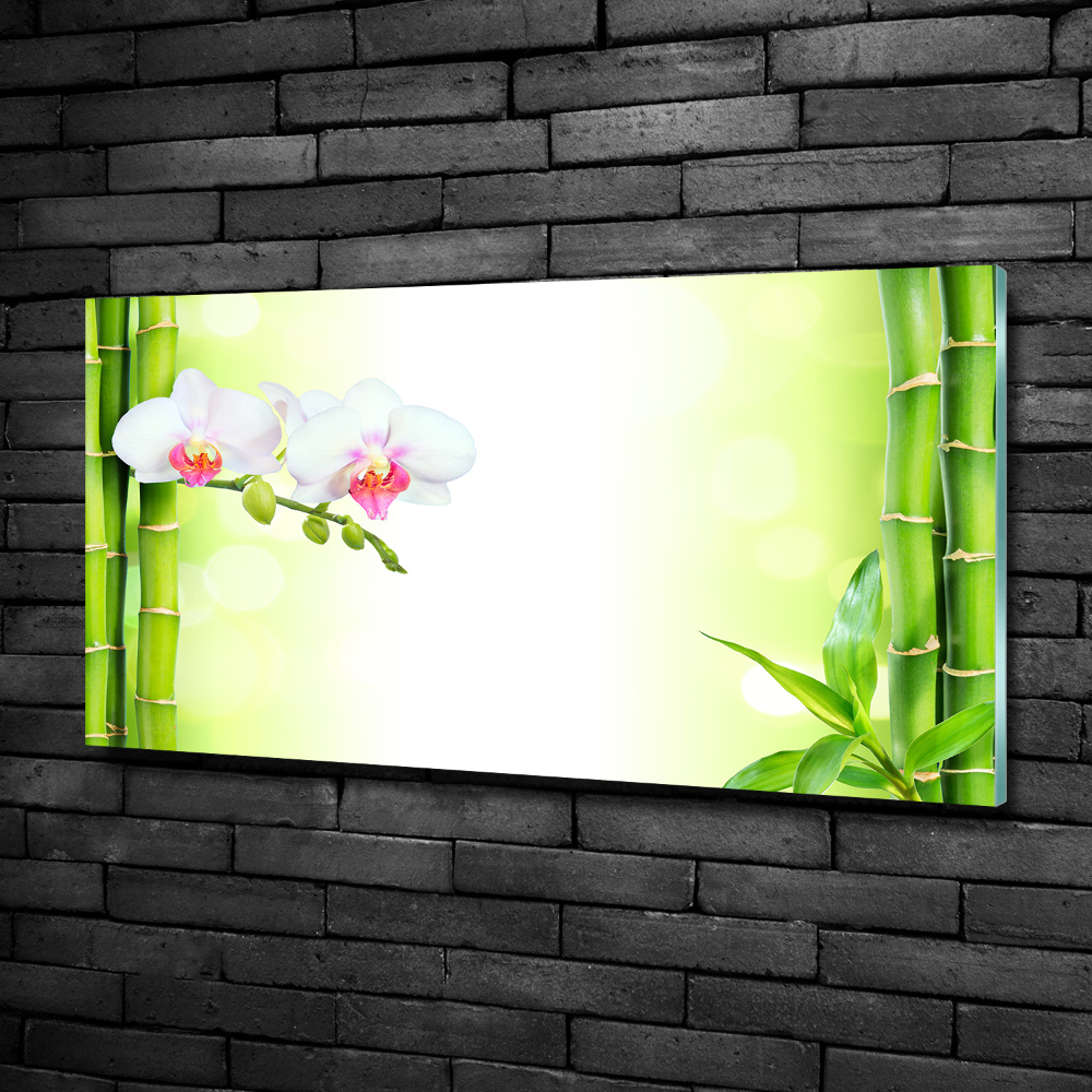 Glass wall art large Orchid and bamboo