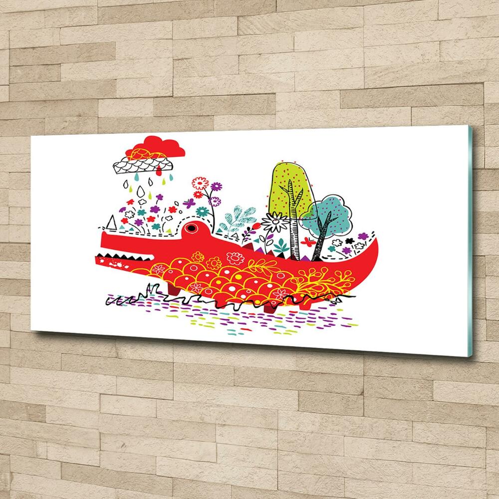 Glass picture wall art Colorful crocodile