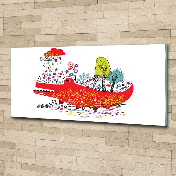 Glass picture wall art Colorful crocodile