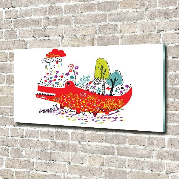 Glass picture wall art Colorful crocodile