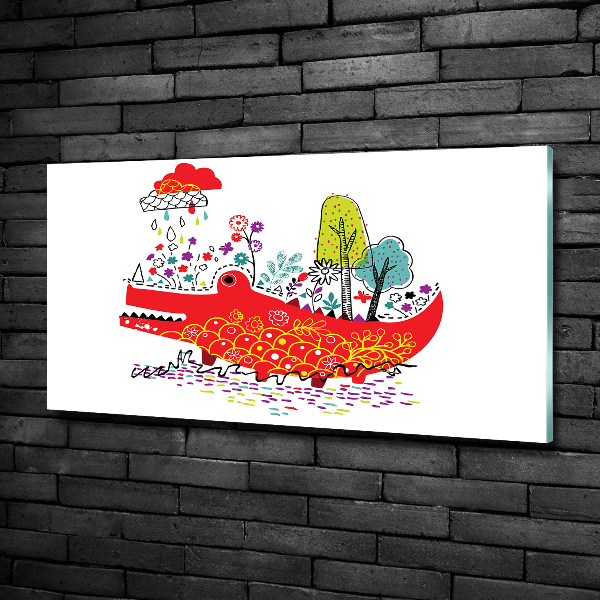 Glass picture wall art Colorful crocodile