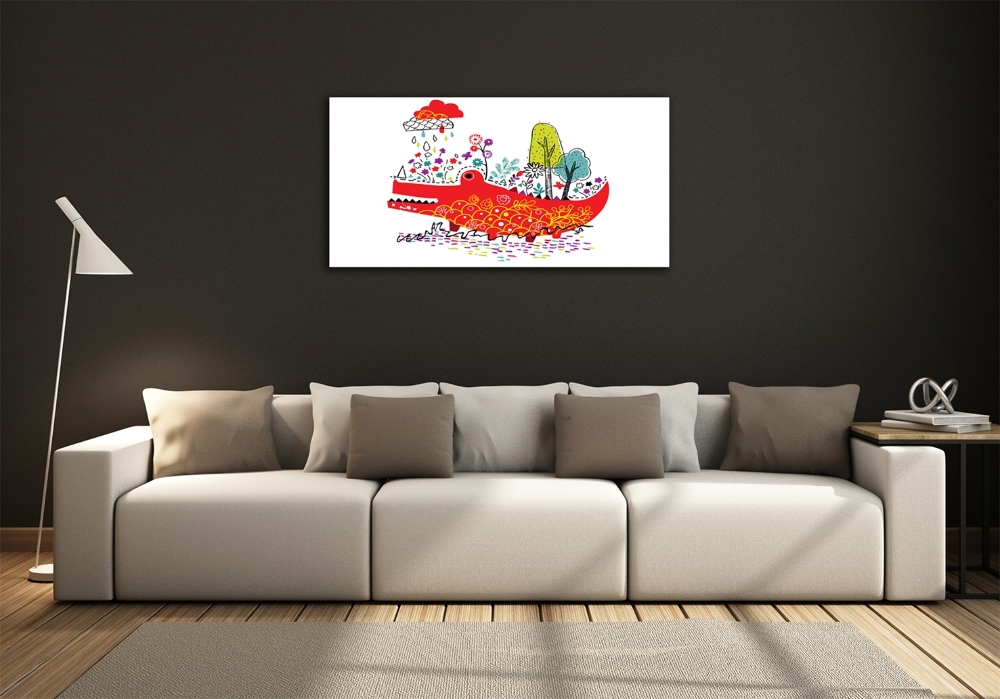 Glass picture wall art Colorful crocodile