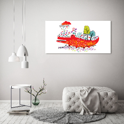 Glass picture wall art Colorful crocodile