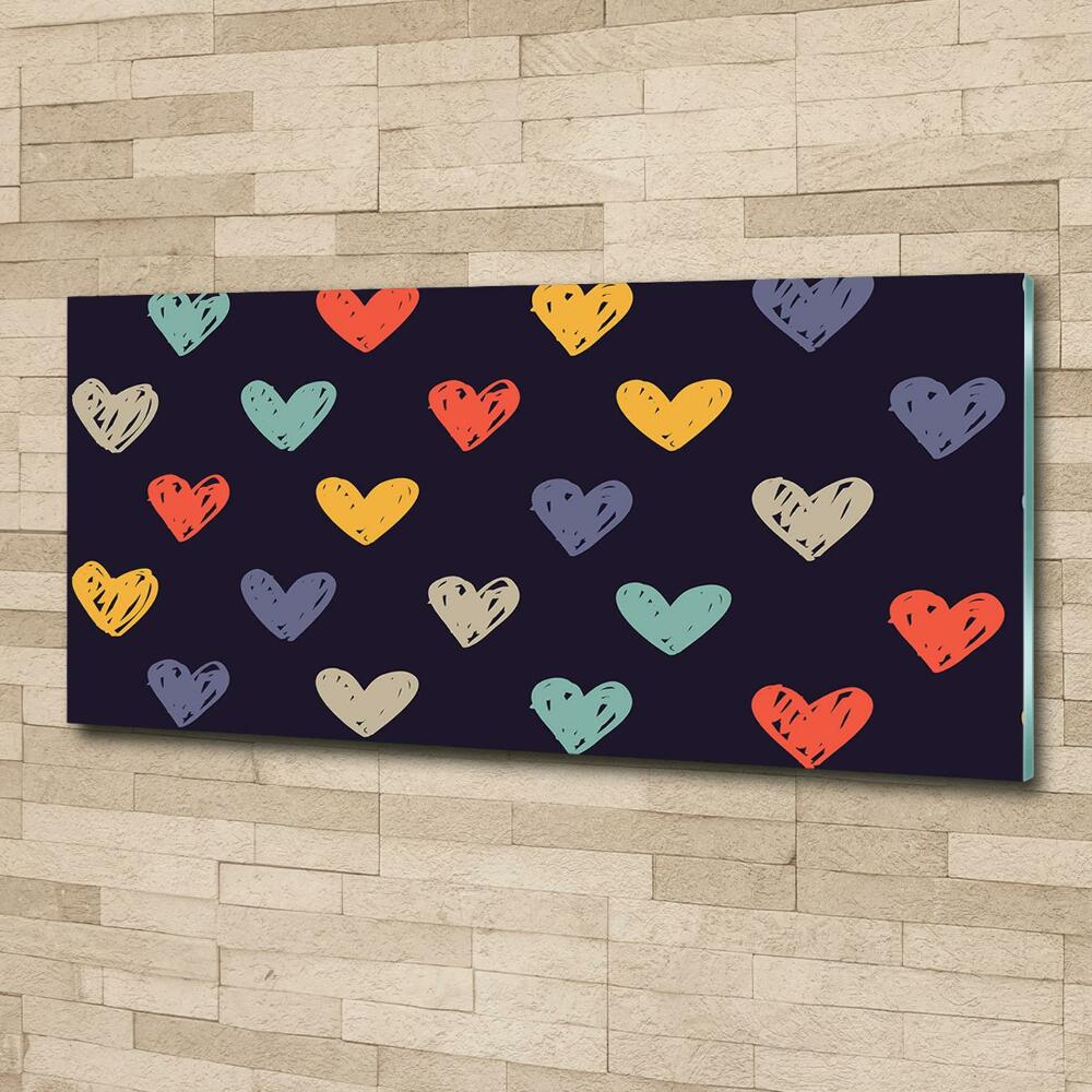 Glass wall art Colorful hearts