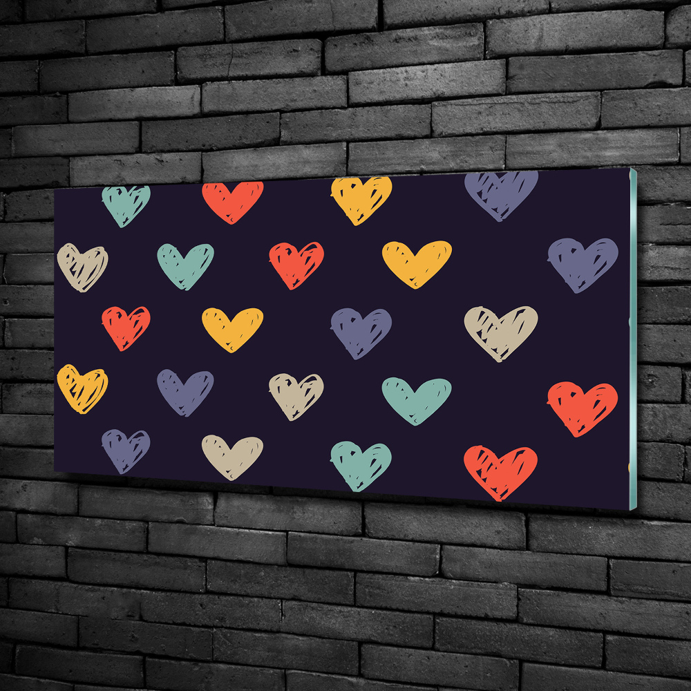 Glass wall art Colorful hearts