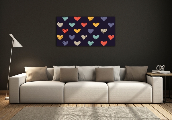 Glass wall art Colorful hearts