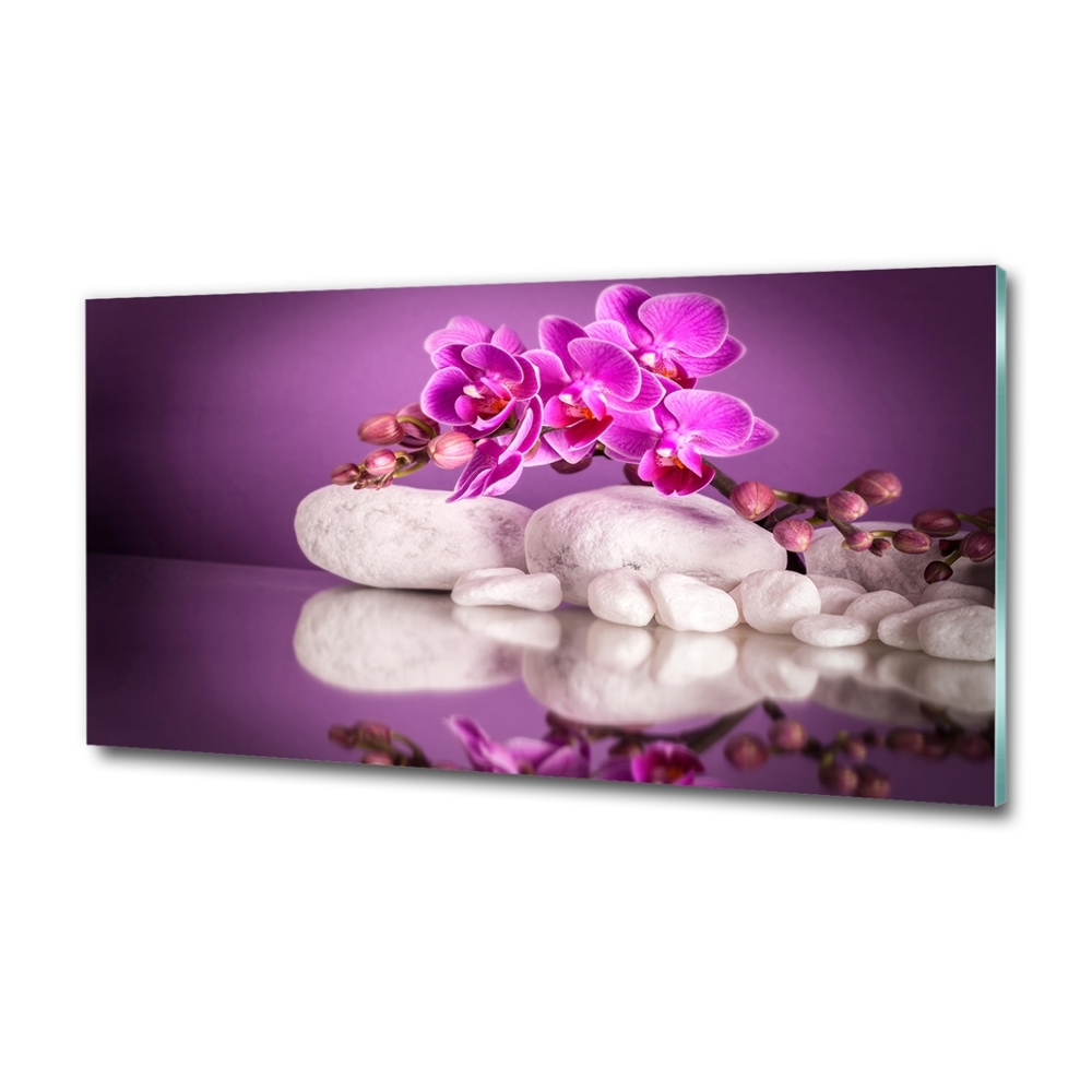 Glass wall art large Pink orchid