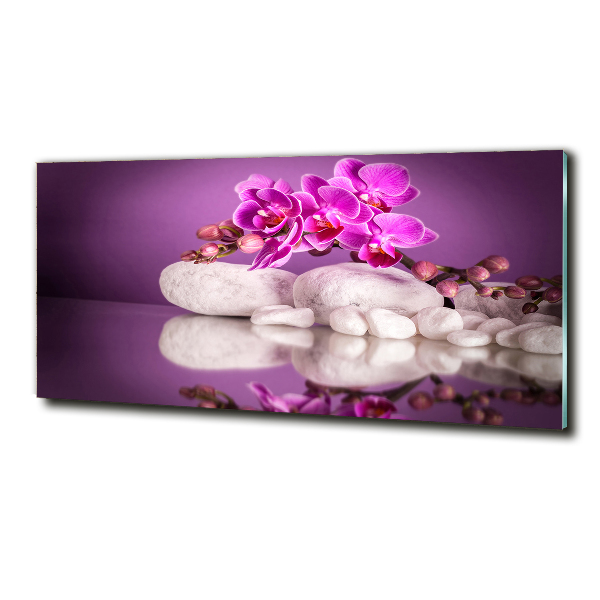 Glass wall art large Pink orchid