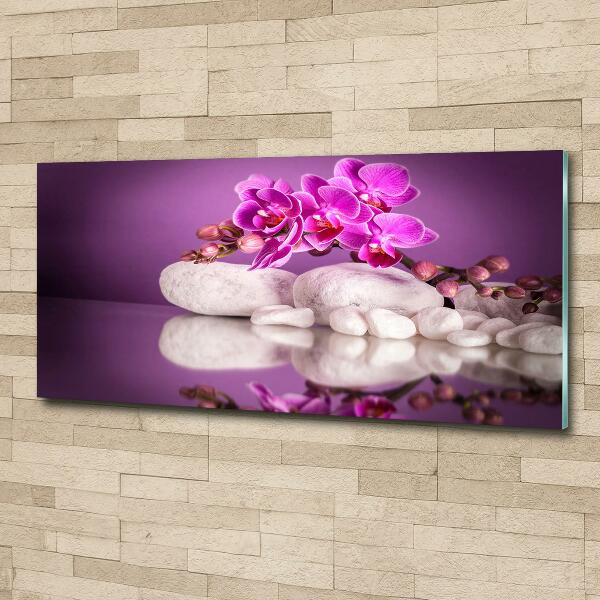 Glass wall art large Pink orchid