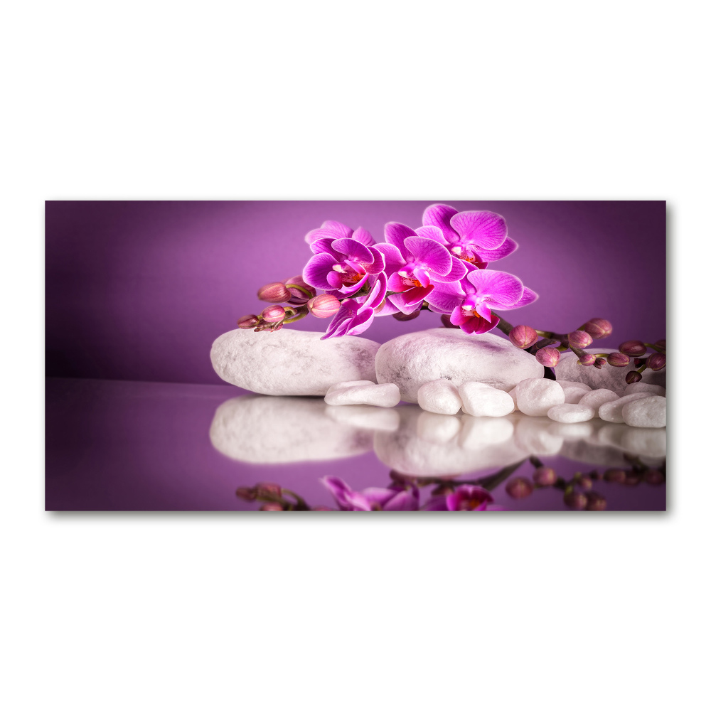 Glass wall art large Pink orchid