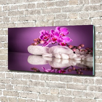 Glass wall art large Pink orchid