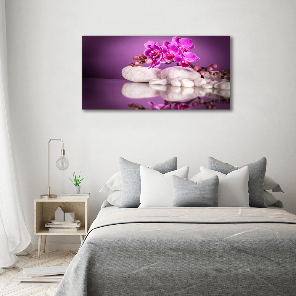 Glass wall art large Pink orchid