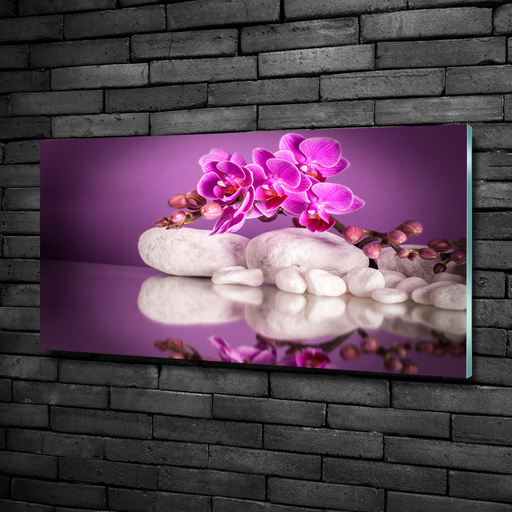 Glass wall art large Pink orchid