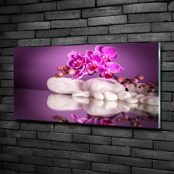 Glass wall art large Pink orchid