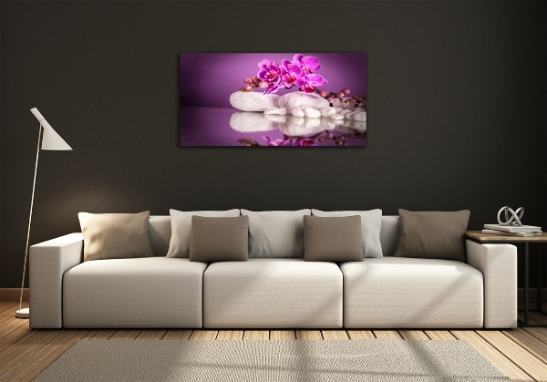 Glass wall art large Pink orchid