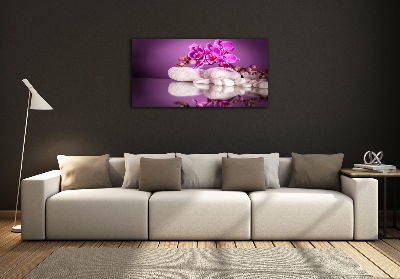 Glass wall art large Pink orchid