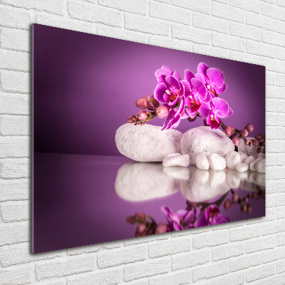 Glass wall art large Pink orchid