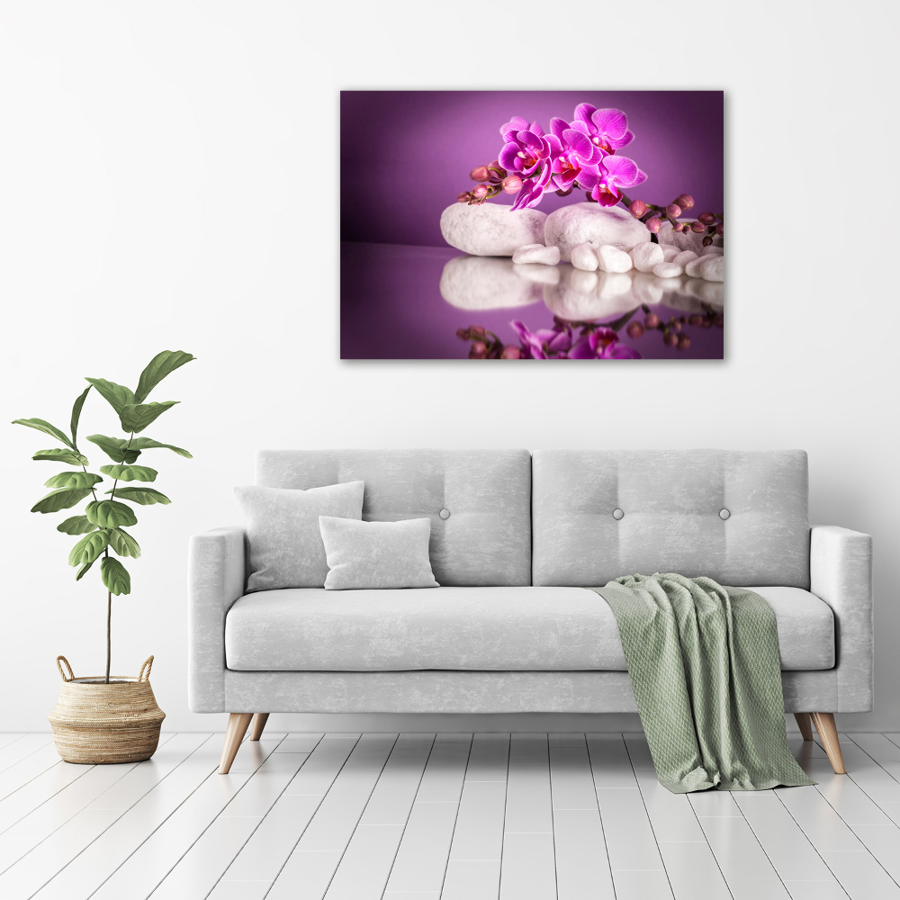 Glass wall art large Pink orchid