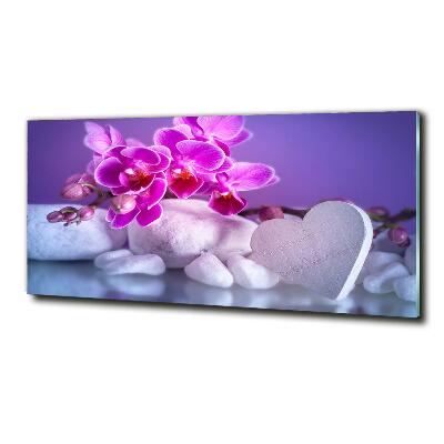 Glass wall art large Orchid and heart