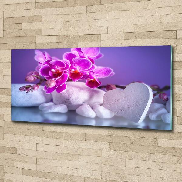 Glass wall art large Orchid and heart