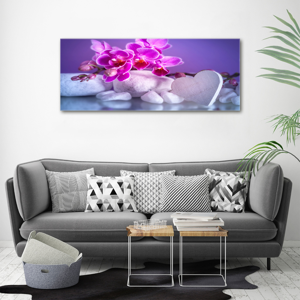 Glass wall art large Orchid and heart