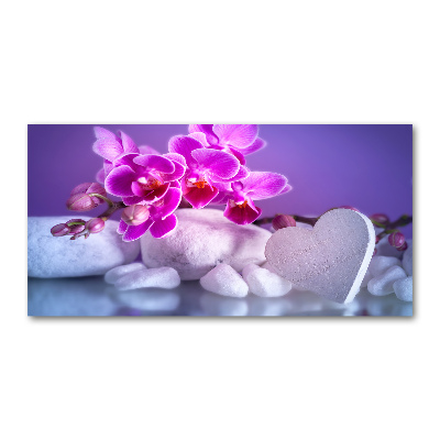 Glass wall art large Orchid and heart