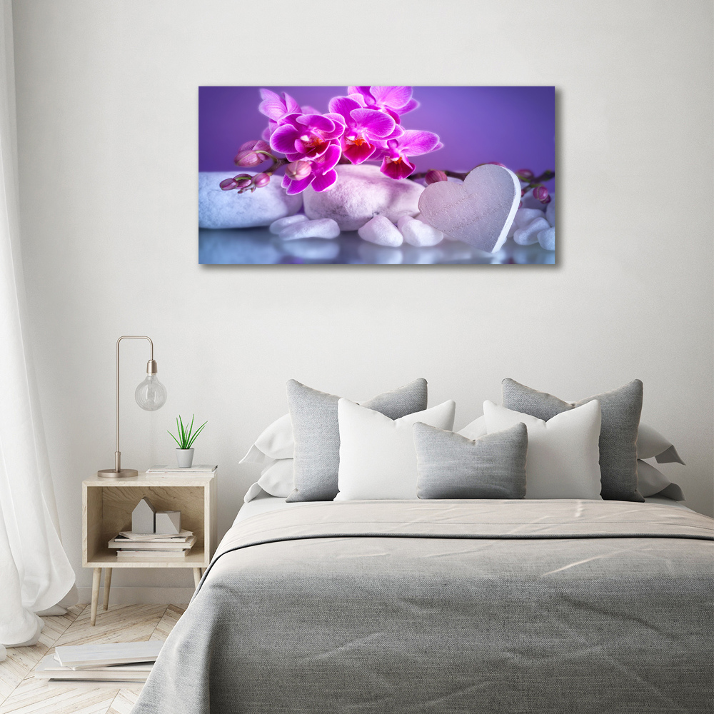 Glass wall art large Orchid and heart